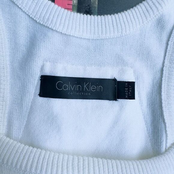 CALVIN KLEIN COLLECTION Made In Italy NWT White Cotton Spandex Bodycon Fitted Dr - Picture 15 of 16